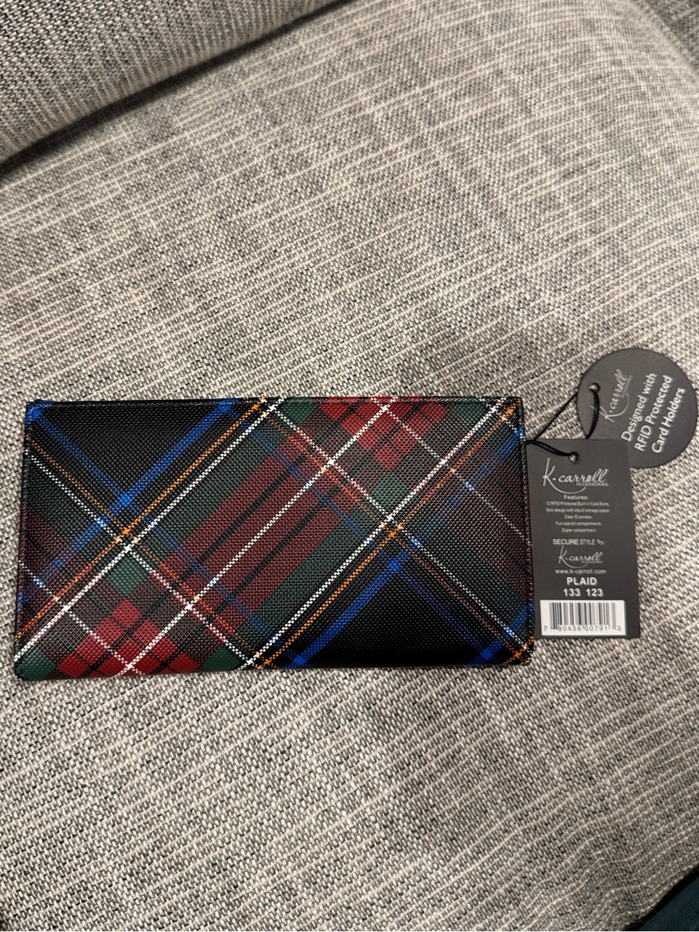 NWT K. Carroll Accessories Melinda Slim Wallet Plaid Tartan RFID Style 133 123